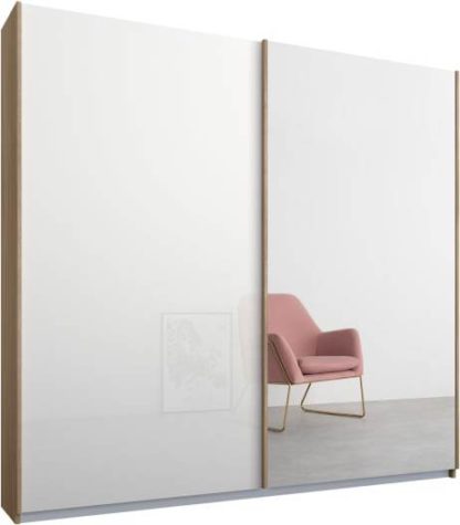 An Image of Malix 2 door 181cm Sliding Wardrobe, Oak frame,White Glass & Mirror doors, Standard Interior