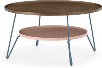 An Image of Dotty Round Coffee table, Dark Stain and Pink