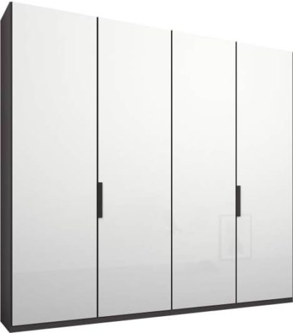 An Image of Caren 4 door 200cm Hinged Wardrobe, Graphite Grey Frame, White Glass Doors, Classic Interior