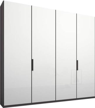 An Image of Caren 4 door 200cm Hinged Wardrobe, Graphite Grey Frame, White Glass Doors, Standard Interior