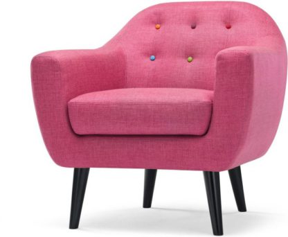02d2b8d00d96e1b869cde307d6a12bcba3e0c36939ea6ca68c241e3b1620408a.jpg An Image of Ritchie Armchair, Candy Pink with Rainbow Buttons