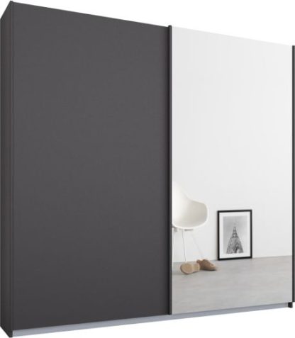 An Image of Malix 2 door 181cm Sliding Wardrobe, Graphite Grey frame,Matt Graphite Grey & Mirror doors, Standard Interior