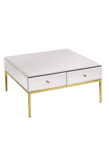 An Image of Stiletto White Glass and Brass Coffee Table