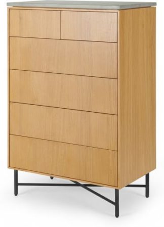 An Image of Dara Tall Chest of Drawers, Oak & Concrete