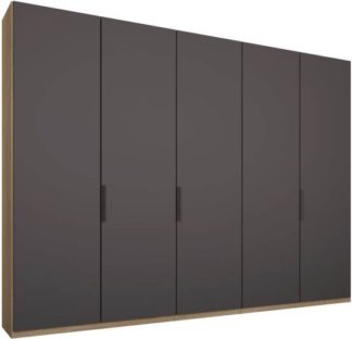 An Image of Caren 5 door 250cm Hinged Wardrobe, Oak Frame, Matt Graphite Grey Doors, Classic Interior