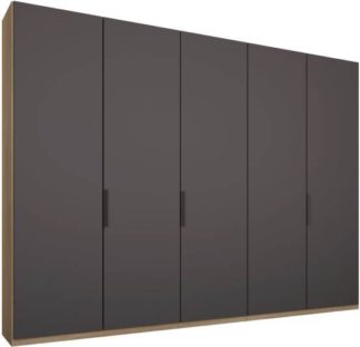 An Image of Caren 5 door 250cm Hinged Wardrobe, Oak Frame, Matt Graphite Grey Doors, Premium Interior