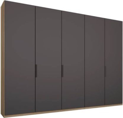 An Image of Caren 5 door 250cm Hinged Wardrobe, Oak Frame, Matt Graphite Grey Doors, Standard Interior