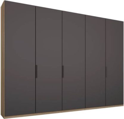 06c0c2c00b73feb15bc9df1e6c6f240e2f0a2f3099e3b2b8dee1d606dcfbd584.jpg An Image of Caren 5 door 250cm Hinged Wardrobe, Oak Frame, Matt Graphite Grey Doors, Standard Interior