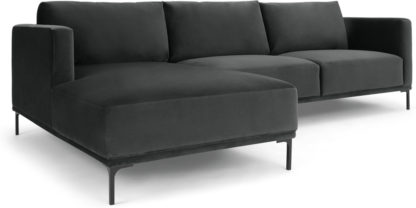 073eaf654a40e80fa5a6976509dd31d5f98c2bda2dc92fc6c6010f1fee0725a0.jpg An Image of Milo Left Hand Facing Chaise End Corner Sofa, Midnight Grey Velvet