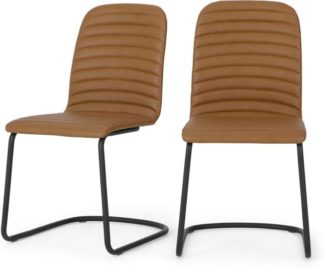 An Image of Set of 2 Cata Cantilever Dining Chairs, Tan PU