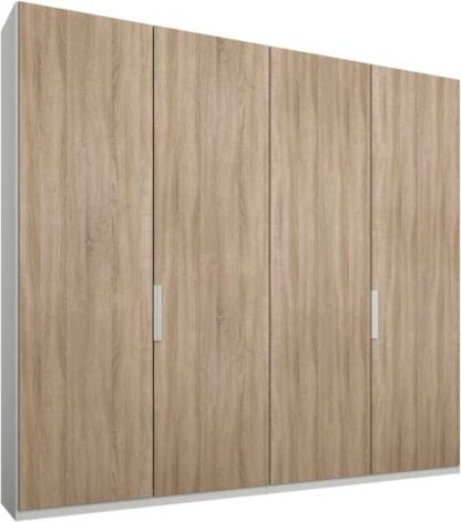 An Image of Caren 4 door 200cm Hinged Wardrobe, White Frame, Oak Doors, Premium Interior
