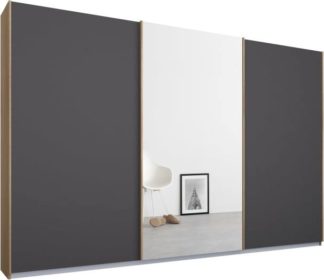 An Image of Malix 3 door 270cm Sliding Wardrobe, Oak frame,Matt Graphite Grey & Mirror doors , Classic Interior