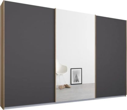 An Image of Malix 3 door 270cm Sliding Wardrobe, Oak frame,Matt Graphite Grey & Mirror doors , Premium Interior