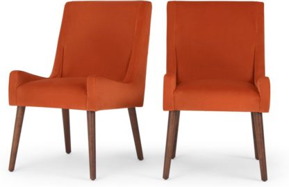 An Image of Higgs set of 2 Dining Chairs, Flame Orange Velvet