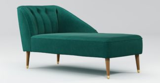 An Image of Custom MADE Margot Right Hand Facing Chaise, Teal Cotton Velvet, Light Wood Brass Leg