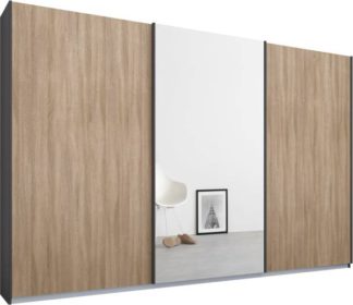 An Image of Malix 3 door 270cm Sliding Wardrobe, Graphite Grey frame,Oak & Mirror doors , Classic Interior