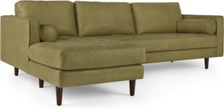 An Image of Scott 4 Seater Left Hand Facing Chaise End Corner Sofa, Chalk Olive Premium Leather