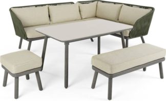 An Image of Alif Garden Corner Dining Set, Concrete Green and Grey Eucalyptus