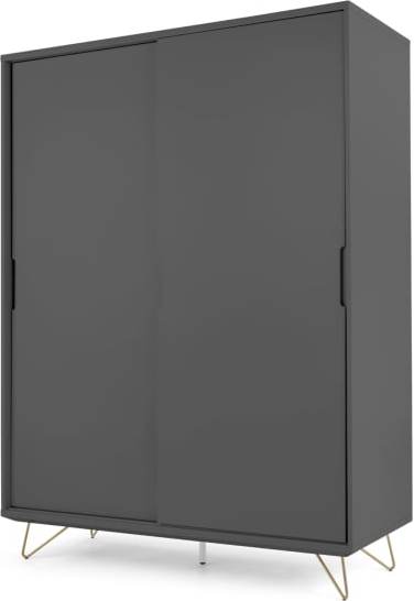 An Image of Elona Sliding Wardrobe, Charcoal & Brass