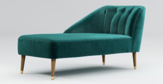 An Image of Custom MADE Margot Left Hand Facing Chaise, Peacock Blue Velvet with Light Wood Brass Leg