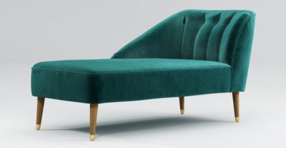 An Image of Custom MADE Margot Left Hand Facing Chaise, Peacock Blue Velvet with Light Wood Brass Leg