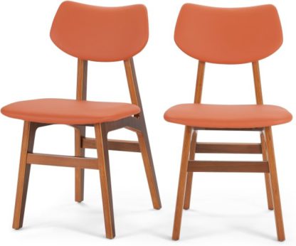 0fc136df39e67045ffce7a86e6871c7dd47786cee06433fad91cba874e33e6f6.jpg An Image of Set of 2 Jacob Dining Chairs, Amber Orange and Walnut