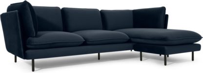 An Image of Wes 3 Seater Chaise End Corner Sofa, Sapphire Blue Velvet
