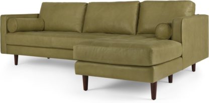 An Image of Scott 4 Seater Right Hand Facing Chaise End Corner Sofa, Chalk Olive Premium Leather