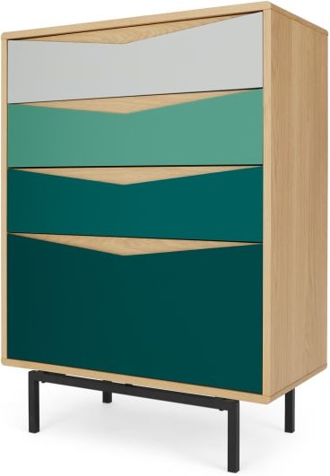 An Image of Louis Tall Chest Of Drawers, Oak & Green