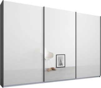 An Image of Malix 3 door 270cm Sliding Wardrobe, Graphite Grey frame,White Glass & Mirror doors , Classic Interior