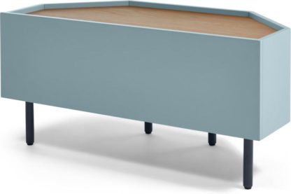 An Image of MADE Essentials Mino Corner Media Unit, Oak and Blue