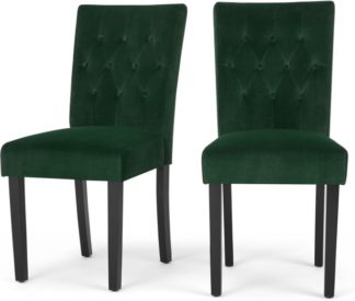 An Image of Set of 2 Flynn Dining Chairs, Black and Pine Green Velvet