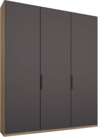 An Image of Caren 3 door 150cm Hinged Wardrobe, Oak Frame, Matt Graphite Grey Doors, Classic Interior