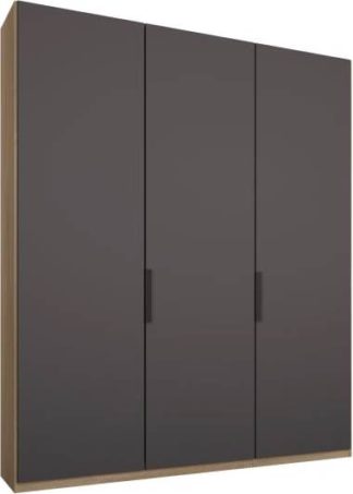 An Image of Caren 3 door 150cm Hinged Wardrobe, Oak Frame, Matt Graphite Grey Doors, Premium Interior