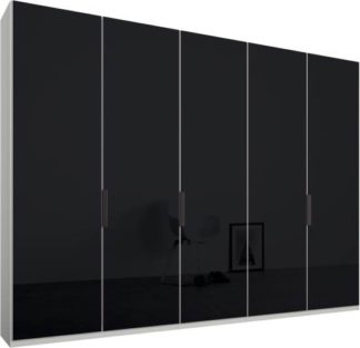 An Image of Caren 5 door 250cm Hinged Wardrobe, White Frame, Basalt Grey Glass Doors, Classic Interior