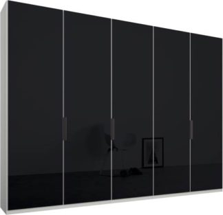 An Image of Caren 5 door 250cm Hinged Wardrobe, White Frame, Basalt Grey Glass Doors, Standard Interior