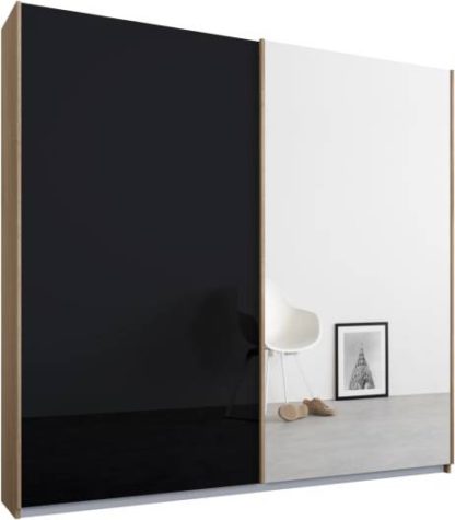 An Image of Malix 2 door 181cm Sliding Wardrobe, Oak frame,Basalt Grey Glass & Mirror doors, Standard Interior