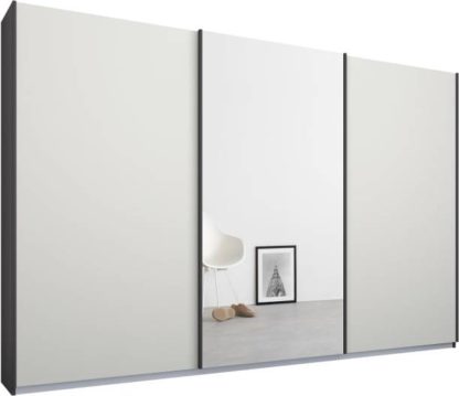 An Image of Malix 3 door 270cm Sliding Wardrobe, Graphite Grey frame,Matt White & Mirror doors , Premium Interior