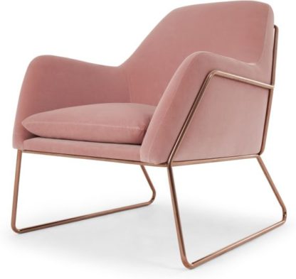 An Image of Frame Armchair, Blush Pink Cotton Velvet with Copper Frame
