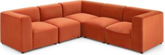 An Image of Juno 5 Seater Corner Sofa, Flame Orange Velvet