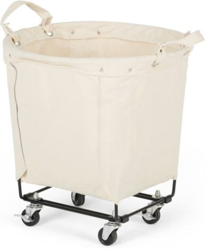 An Image of Dennie Canvas Round Laundry Cart, Black & Cream