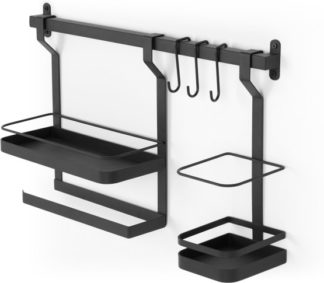 An Image of Tomas Wall Mounted Metal Kitchen Storage Rack, Black