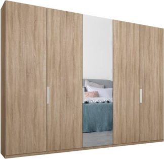 An Image of Caren 5 door 250cm Hinged Wardrobe, Oak Frame, Oak & Mirror Doors, Premium Interior