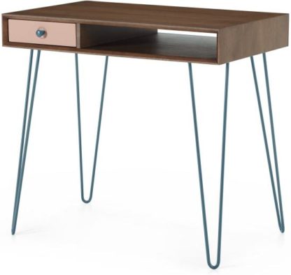 1c91f72a14a58c936f2accef19eee22901ec2ecc143bc9fa35d3a4e655768c2f.jpg An Image of Dotty Compact desk, Dark Stain and Pink