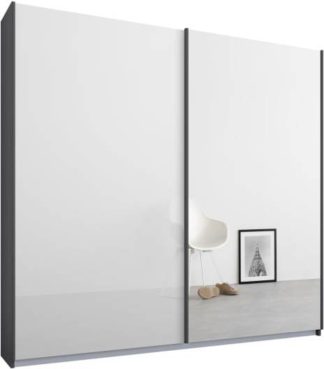 An Image of Malix 2 door 181cm Sliding Wardrobe, Graphite Grey frame,White Glass & Mirror doors , Classic Interior