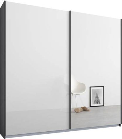 An Image of Malix 2 door 181cm Sliding Wardrobe, Graphite Grey frame,White Glass & Mirror doors, Standard Interior