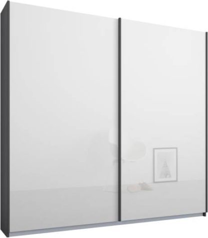 An Image of Malix 2 door 181cm Sliding Wardrobe, Graphite Grey frame,White Glass doors, Standard Interior