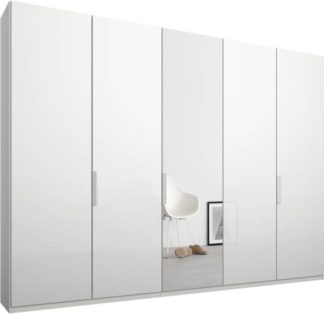 An Image of Caren 5 door 250cm Hinged Wardrobe, White Frame, White Glass & Mirror Doors, Classic Interior