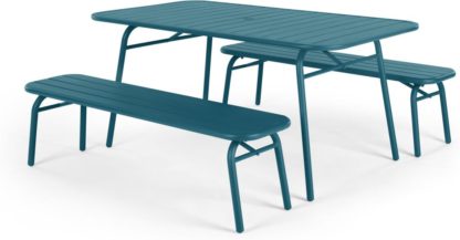 An Image of MADE Essentials Tice Garden Dining Bench Set, Teal