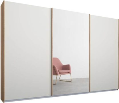 An Image of Malix 3 door 270cm Sliding Wardrobe, Oak frame,Matt White & Mirror doors , Premium Interior